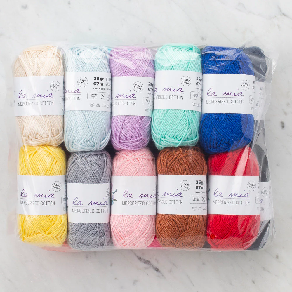 La Mia Mini Mercerized Cotton 20 Skeins Yarn, Assorted colors - Image 3