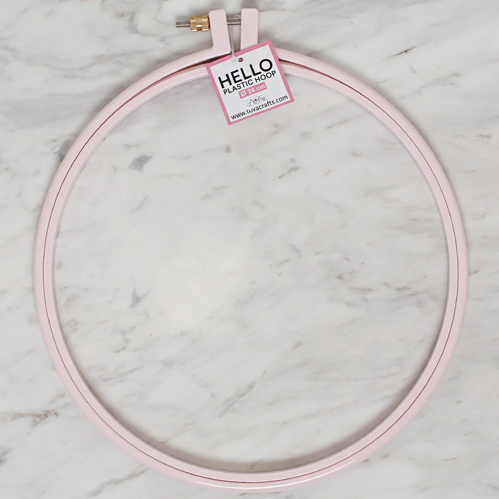 Hello 24 cm Plastic Screwed Embroidery Hoop, Pink