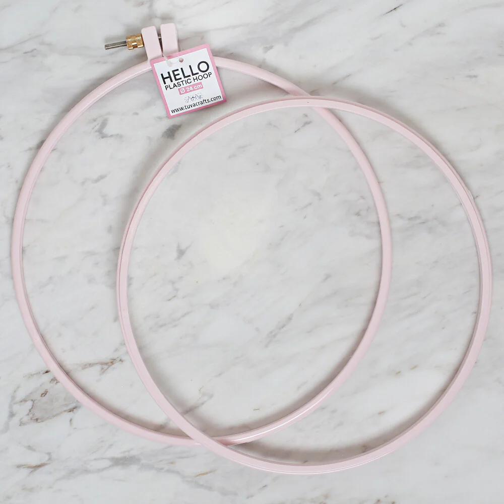 Hello 24 cm Plastic Screwed Embroidery Hoop, Pink - Image 2