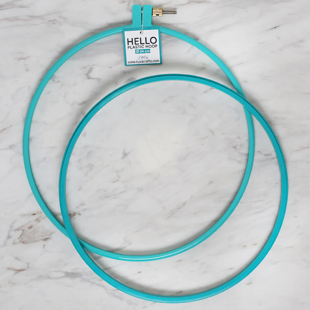 Hello 24 cm Plastic Screwed Embroidery Hoop, Turquoise - Image 2