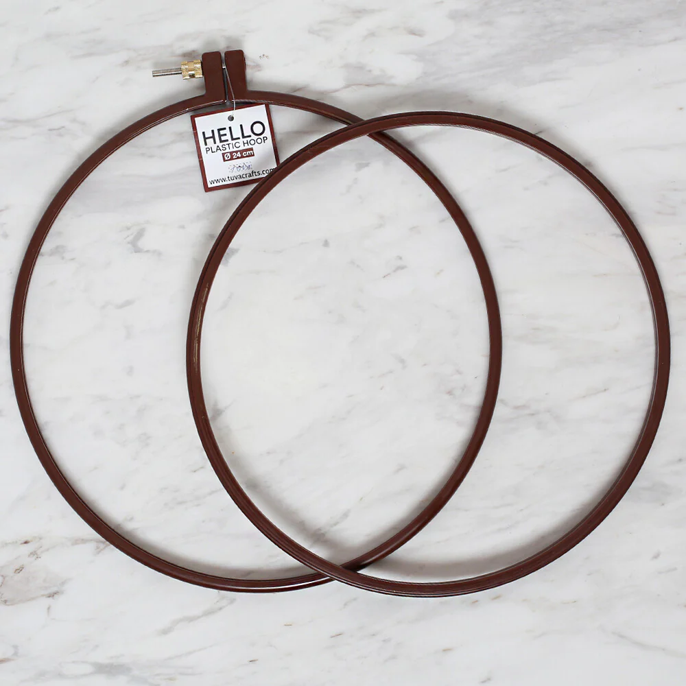 Hello 24 cm Plastic Screwed Embroidery Hoop, Brown - Image 2