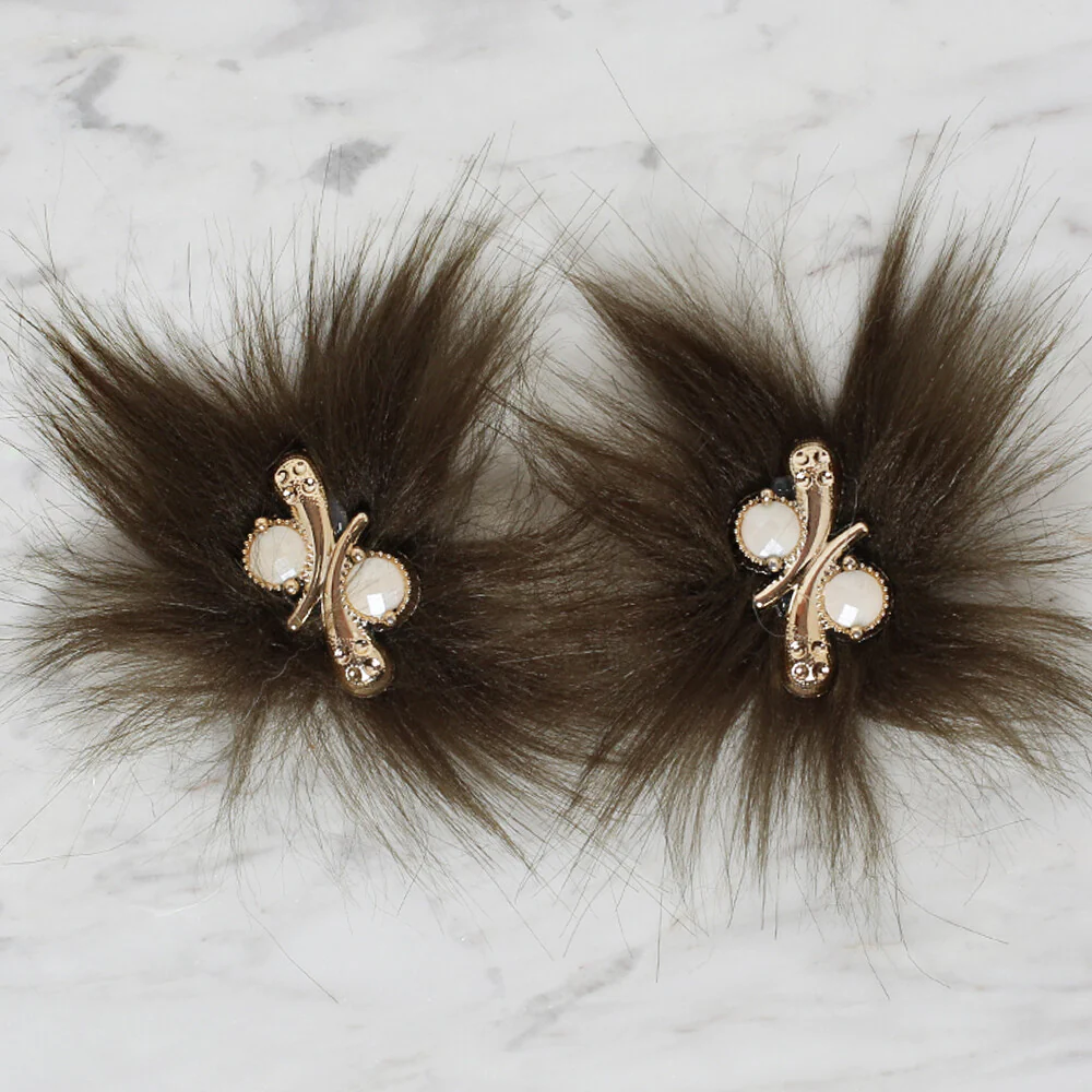 Loren Crafts 2 Pcs Faux Fur Fluffy Shoe Clip, Khaki Green - Image 2
