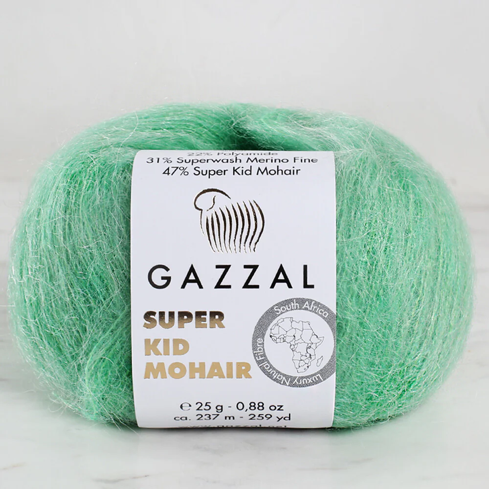 Gazzal Super Kid Mohair 25 Gr Knitting Yarn, Green - 64427