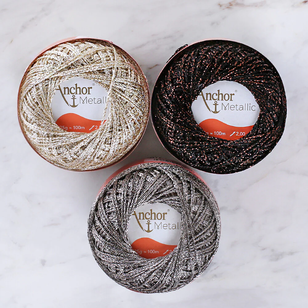 Anchor Metallic Assorted Colors 3 Skeins Silvery Yarn- A28M005-09065 - Image 2