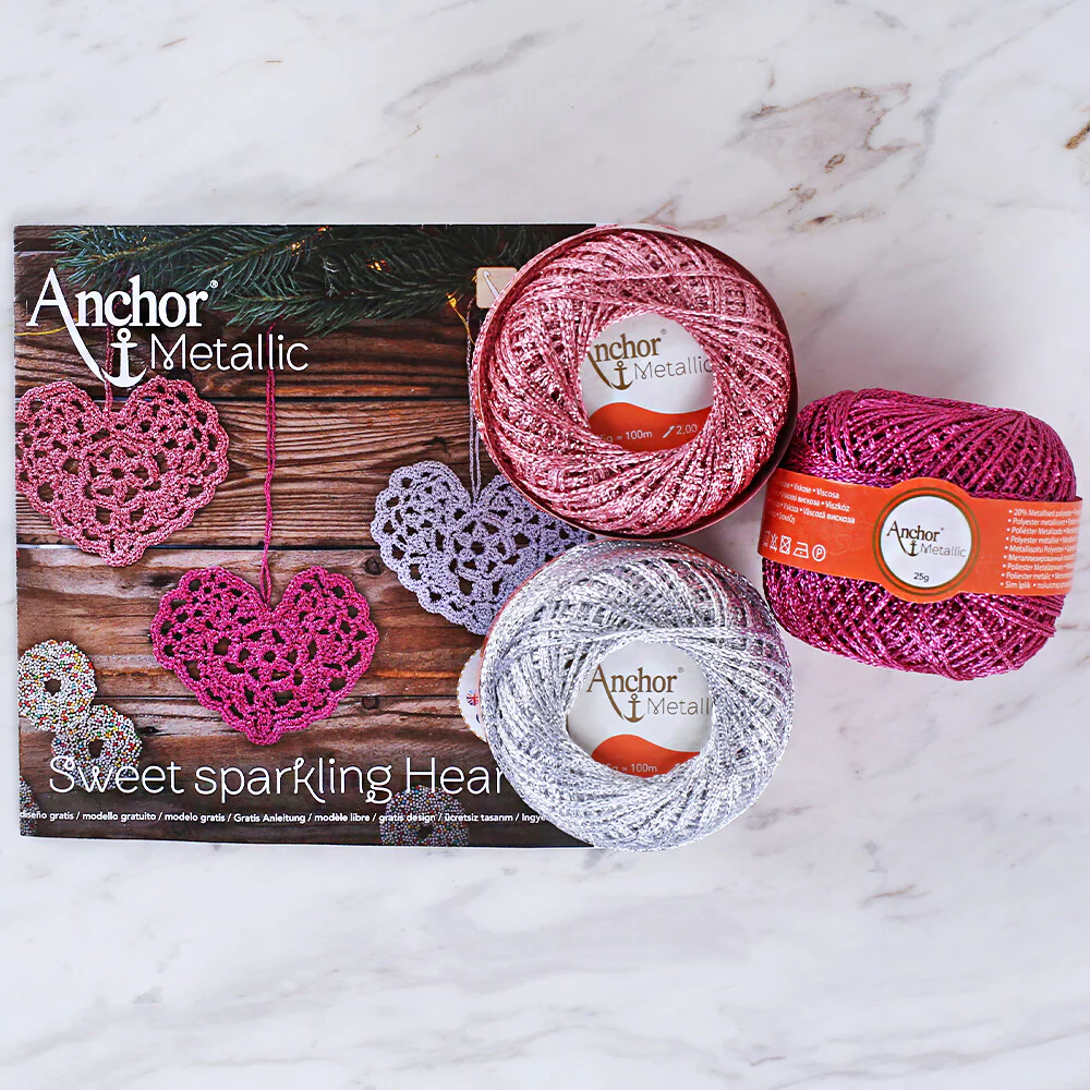 Anchor Metallic Assorted Colors 3 Skeins Silvery Yarn- A28M005-09062