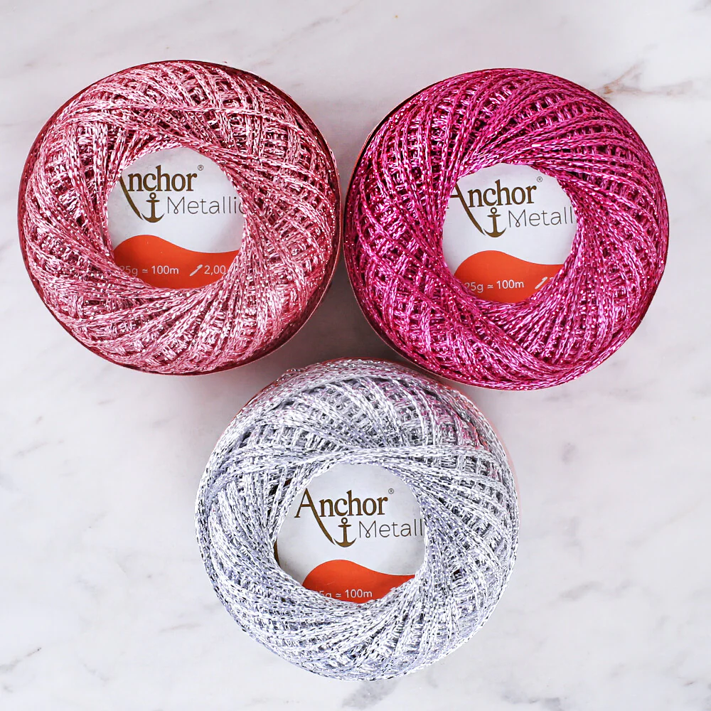 Anchor Metallic Assorted Colors 3 Skeins Silvery Yarn- A28M005-09062 - Image 2