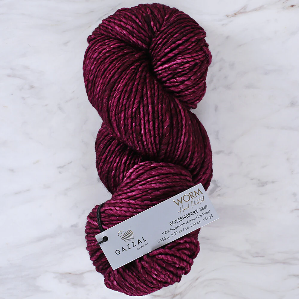 Gazzal Worm Hand Paints Yarn, Aubergine - 3869