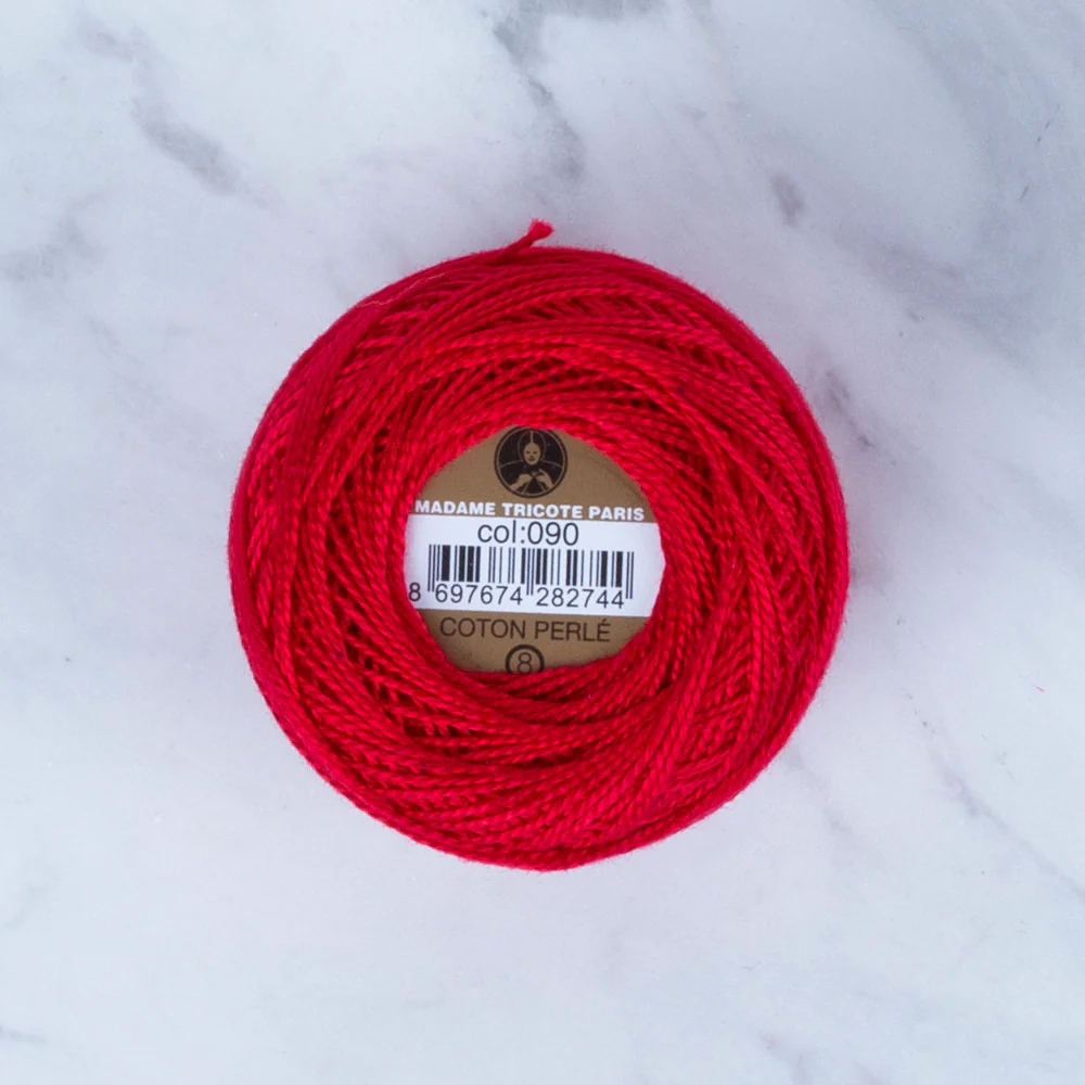 Madame Tricote Paris Koton Perle No: 8 Embroidery Thread, Red - 090 - Image 2