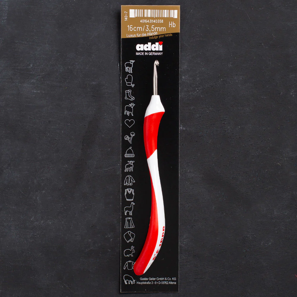 Addi Swing 3.5mm 16cm Ergonomic Crochet Hook, Red - 140-7