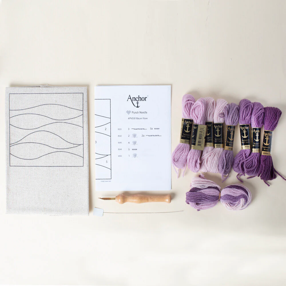 Anchor 15x15cm Punch Needle Mauve Wave Kit - APN008 - Image 2
