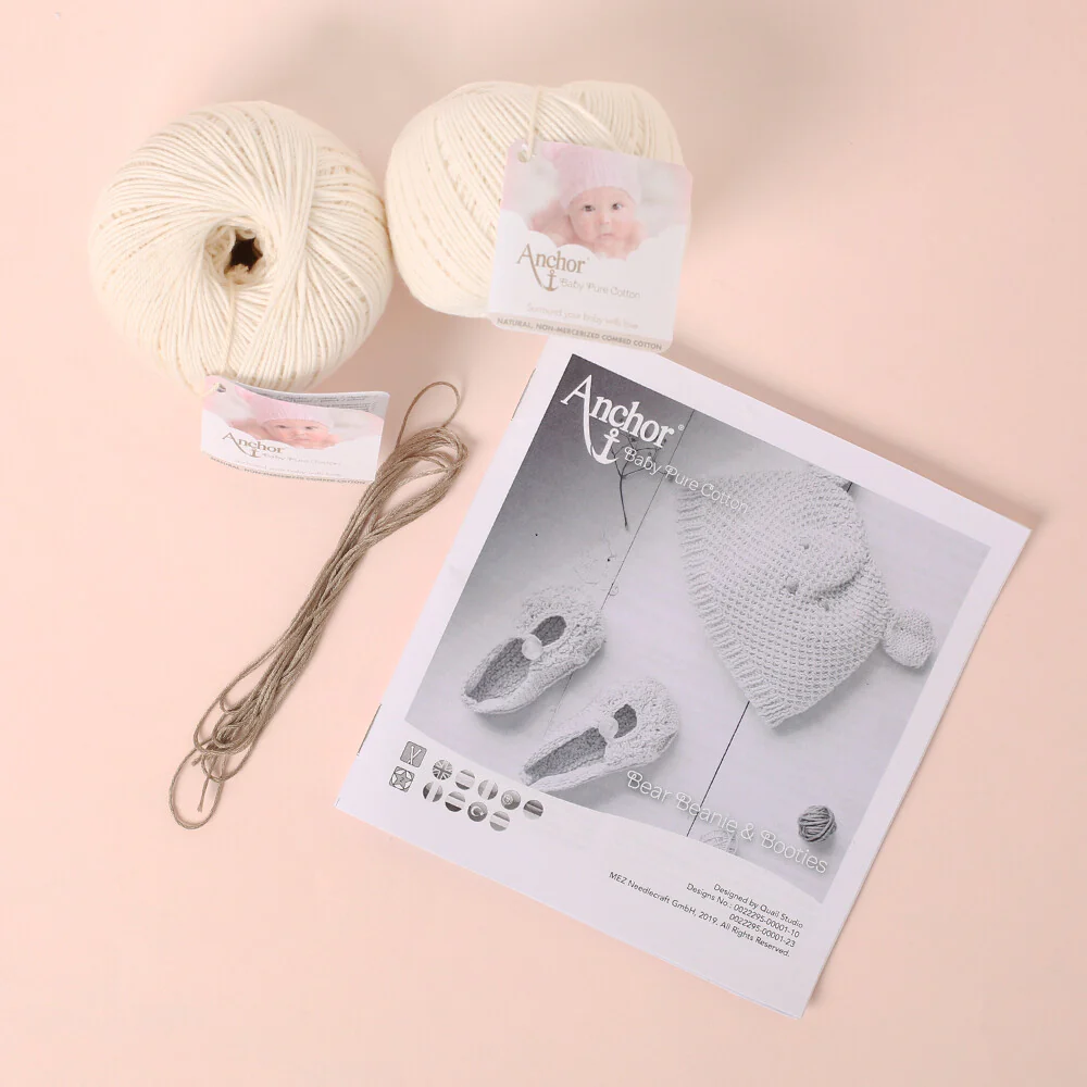 Anchor Baby Pure Cotton Bear Beanie & Booties Kit, Cream - A28B001-09072 - Image 3