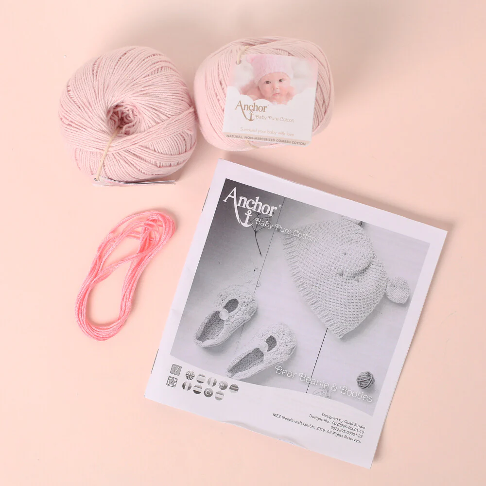 Anchor Baby Pure Cotton Bear Beanie & Booties Kit, Pink - A28B001-09070 - Image 3