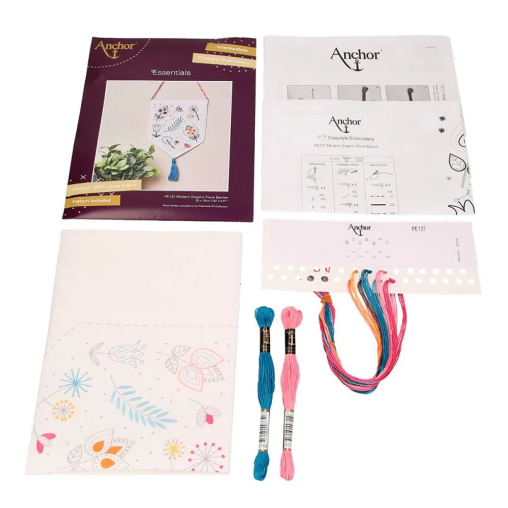 Anchor Duvar Dekoru ­Modern Graphic Floral Banner Embroidery Kit - PE137 - Image 3