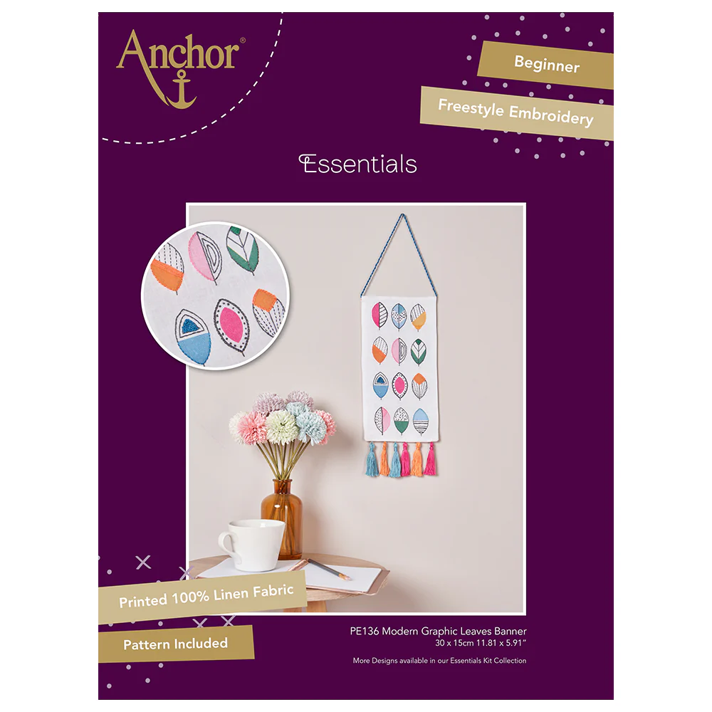 Anchor Duvar Dekoru Modern Graphic Leaves Banner Embroidery Kit - PE136 - Image 4