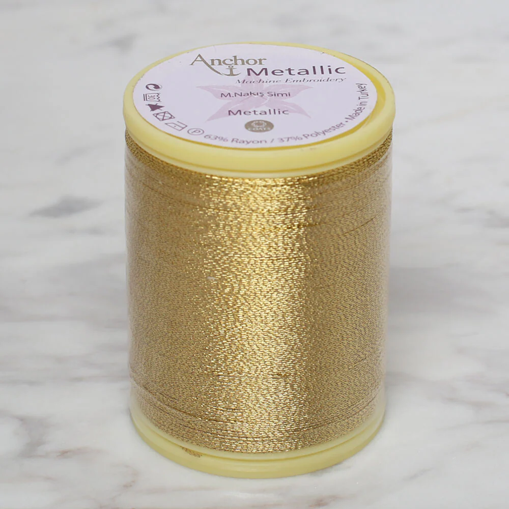 Anchor No:14 25g Metallic Machine Embroidery Thread, Yellow - 4566014 - 0003