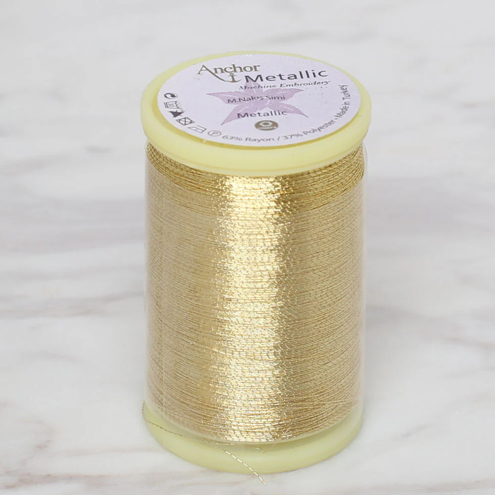 Anchor No:50 10g Metallic Machine Embroidery Thread, Yellow -  4565050 - 0002