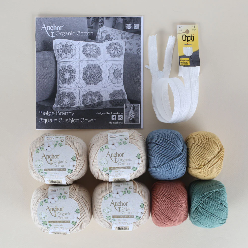 Anchor Organic Cotton Cushion Kit,  Granny Square - Art:A28G001-09061 - Image 2