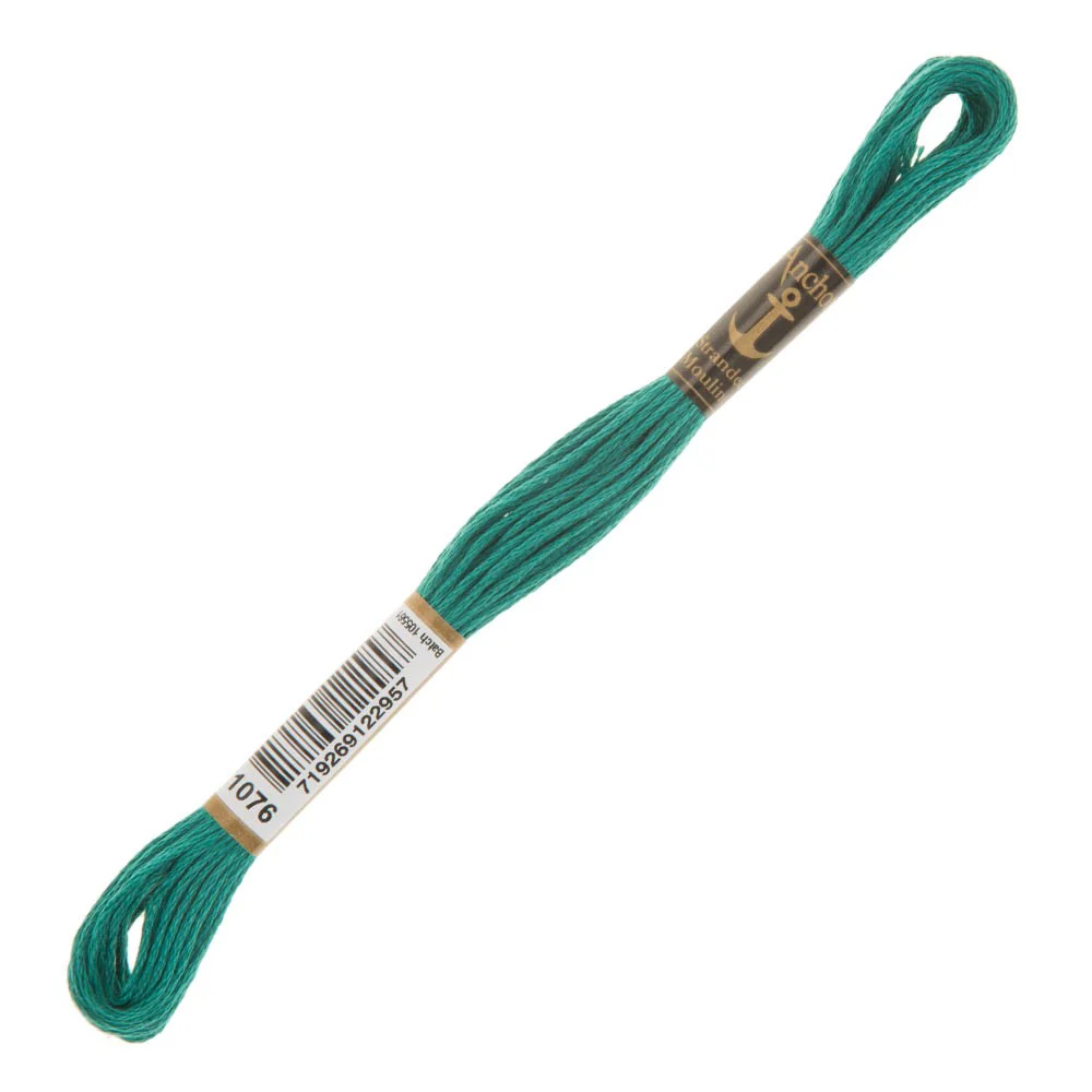 Anchor Stranded Mouline Embroidery Thread, 8m, Green - 1076