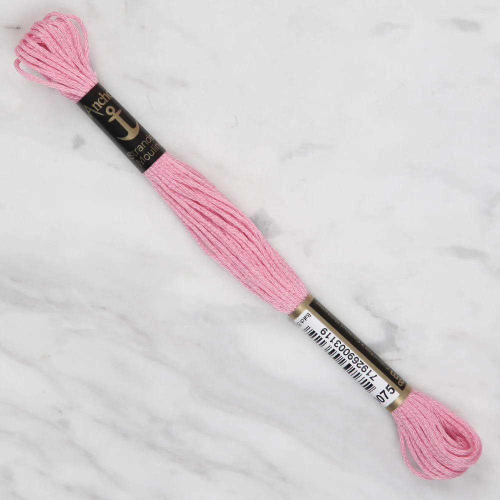 Anchor Stranded Mouline Embroidery Thread, 8m, Pink - 0075