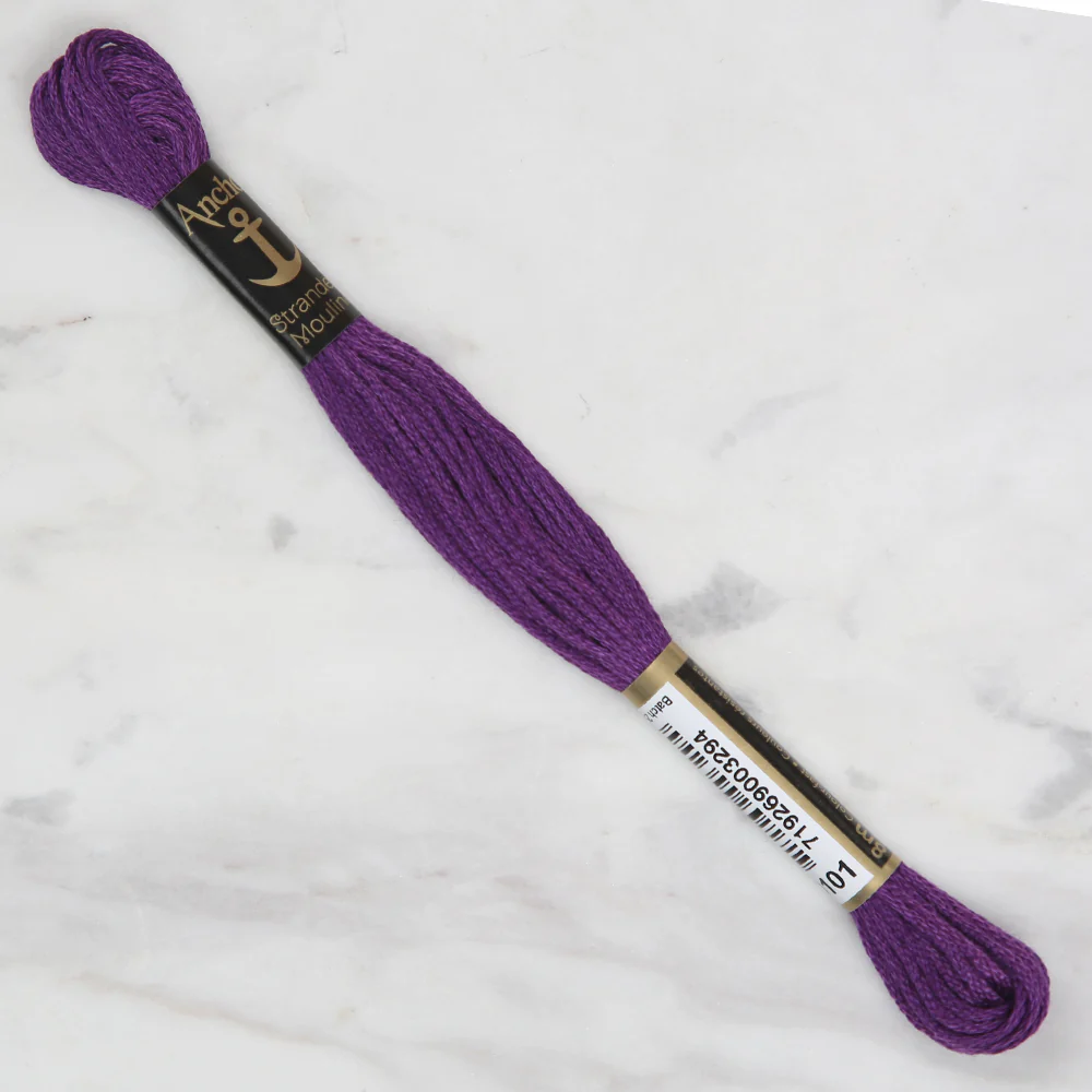 Anchor Stranded Mouline Embroidery Thread, 8m, Purple - 0101