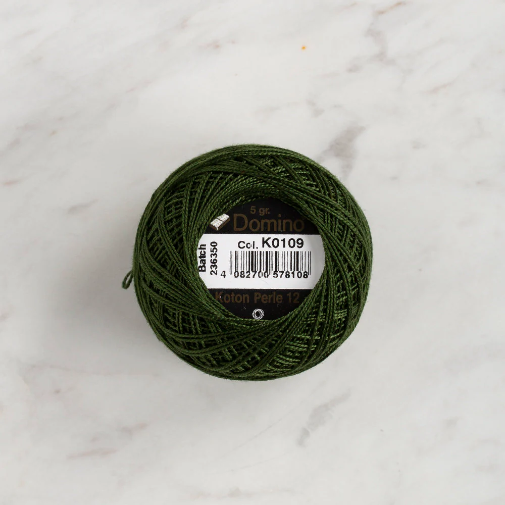 Domino Cotton Perle Size 12 Embroidery Thread (5 g), Khaki Green - 4590012-K0109 - Image 2
