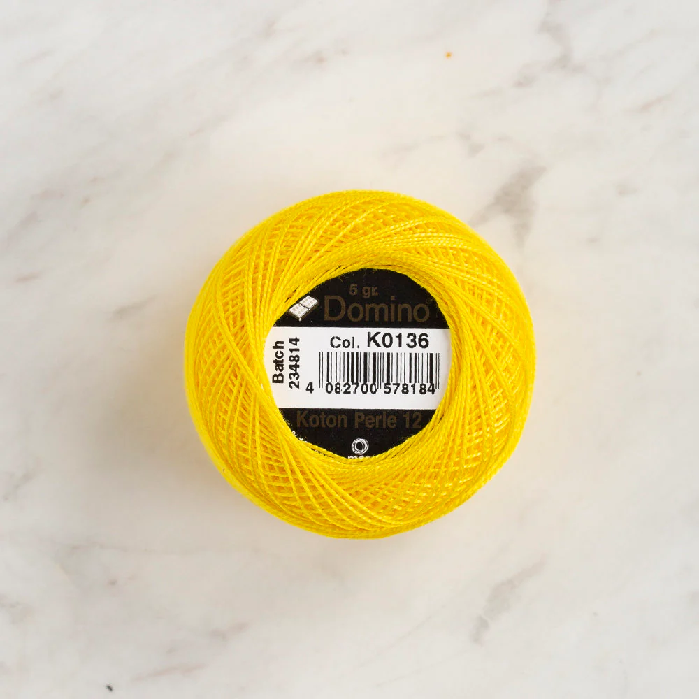 Domino Cotton Perle Size 12 Embroidery Thread (5 g), Yellow - 4590012-K0136 - Image 2