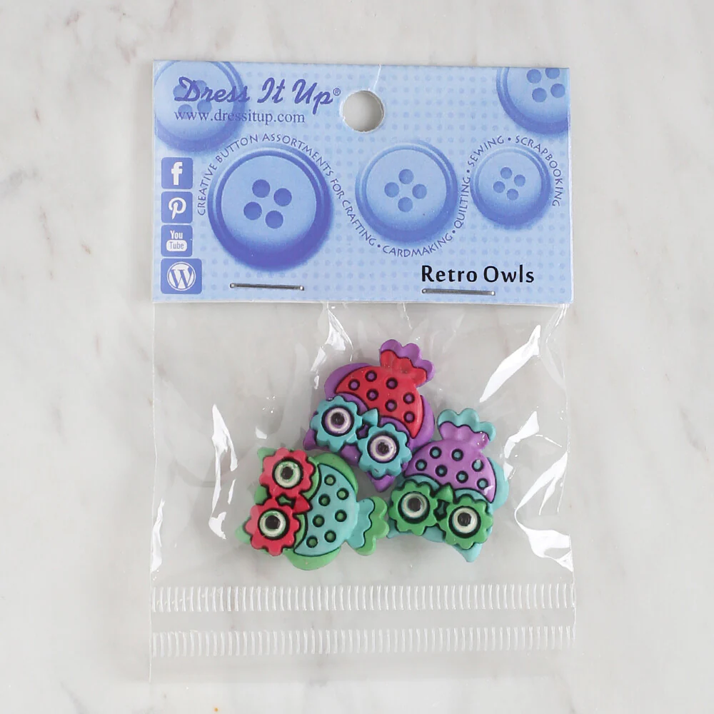 Dress It Up Creative Button Assortment, Retro Owls - 7673 - Image 2