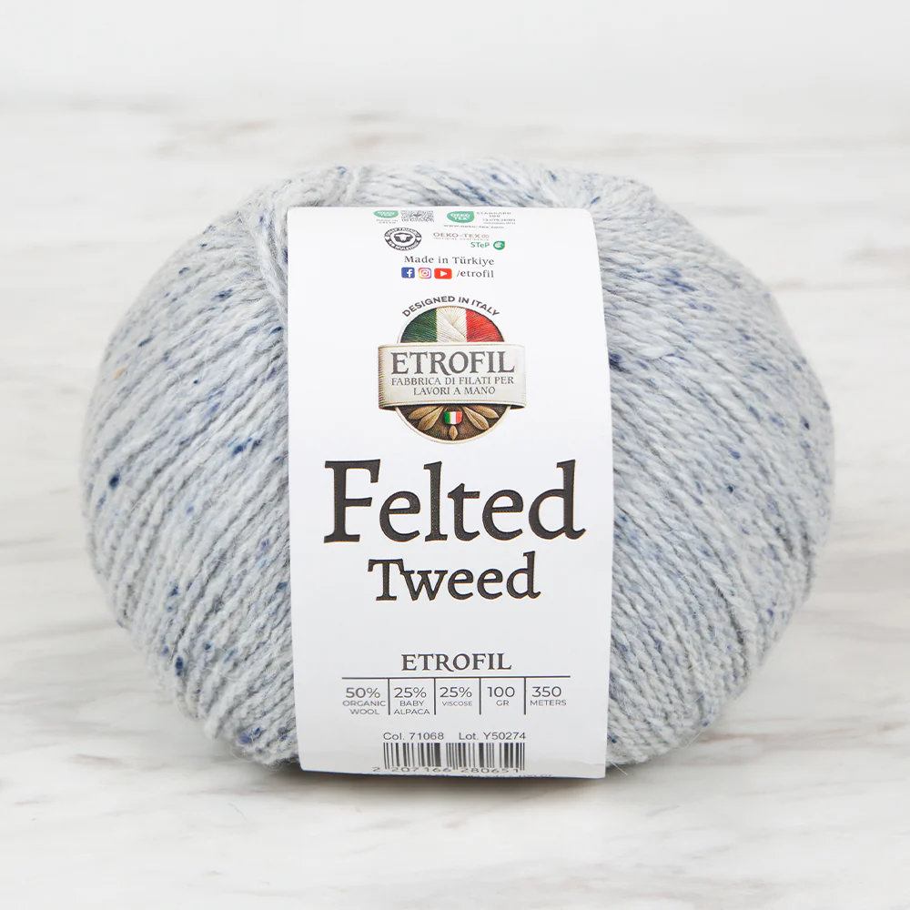 Etrofil Felted Tweed Hand Knitting Yarn , Gray - 71068