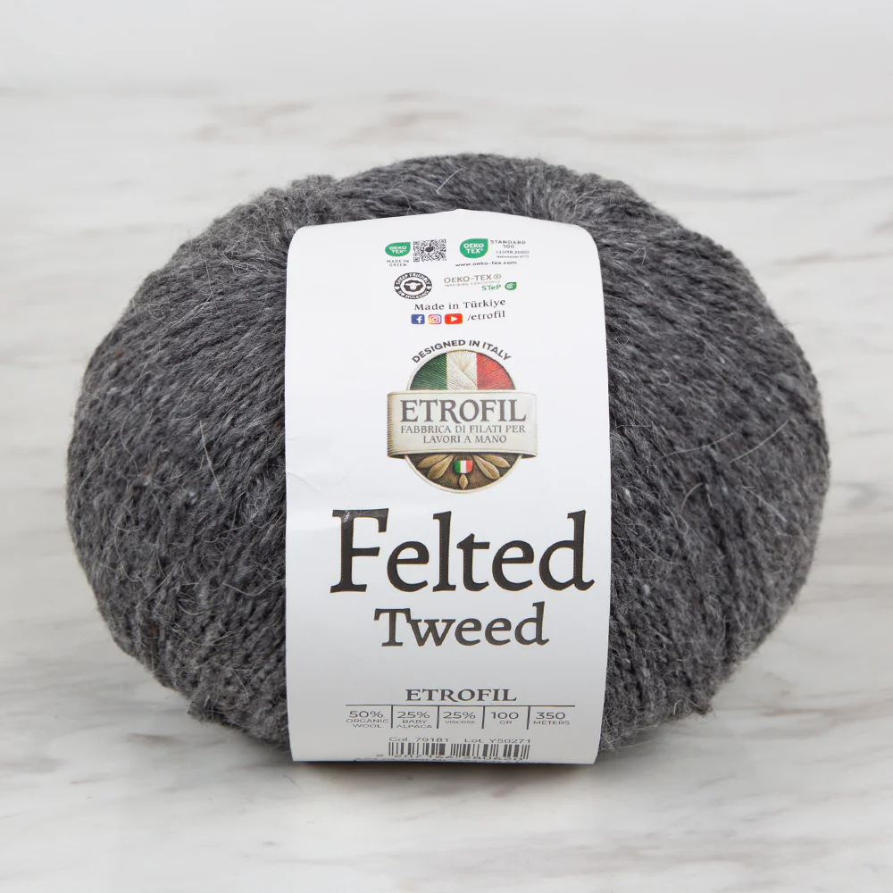 Etrofil Felted Tweed Hand Knitting Yarn , Gray - 79181