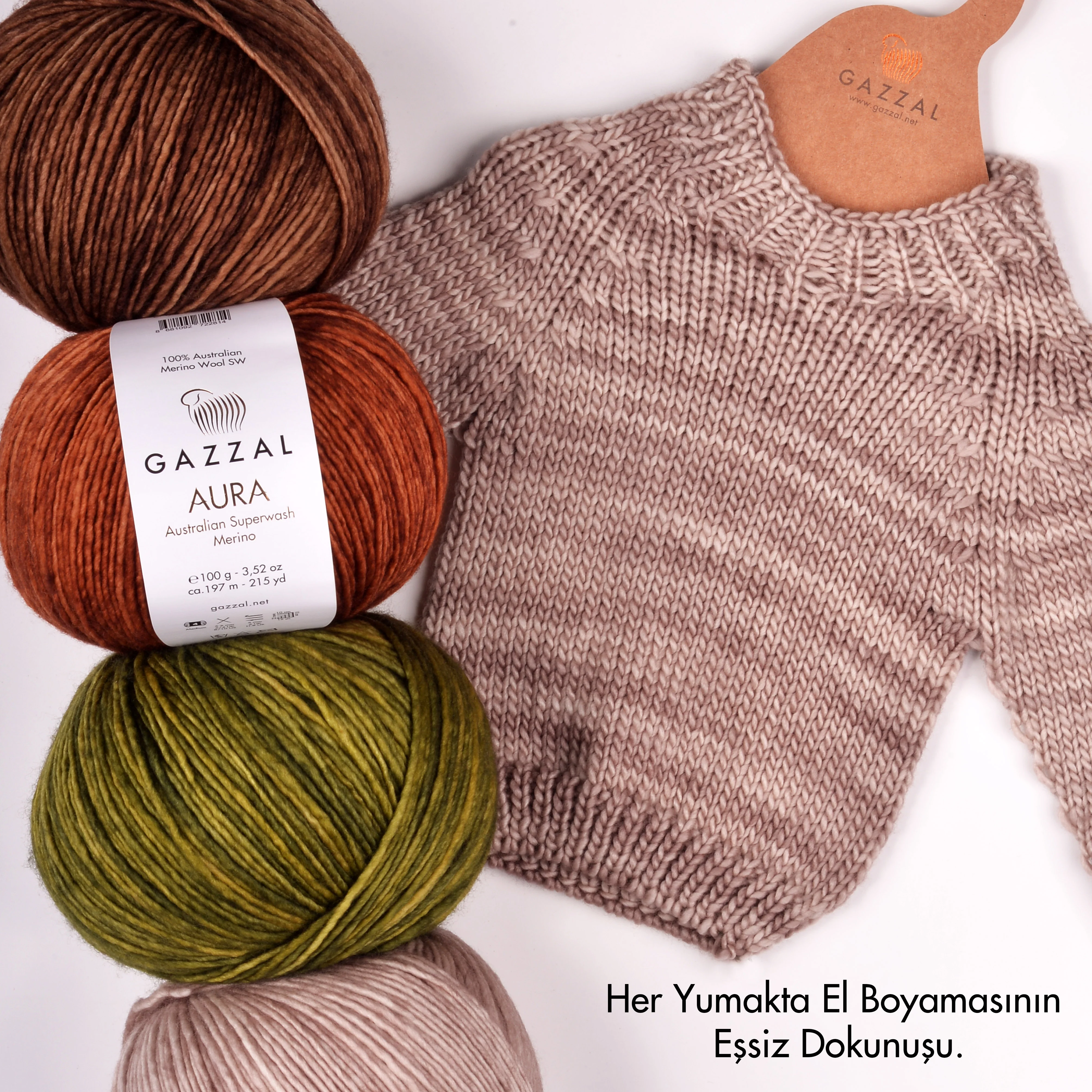 Gazzal Aura Hand Knitting Yarn - Brown – 166 - Image 5