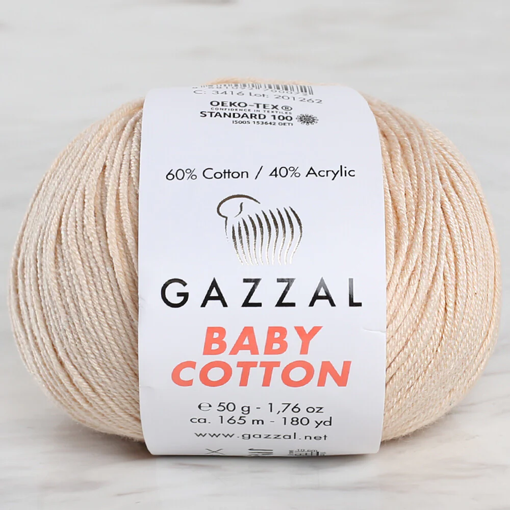 Gazzal Baby Cotton Knitting Yarn, Beige - 3445