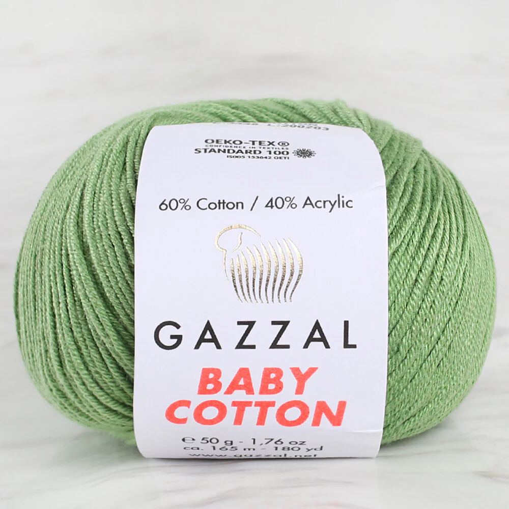 Gazzal Baby Cotton Knitting Yarn, Green - 3448