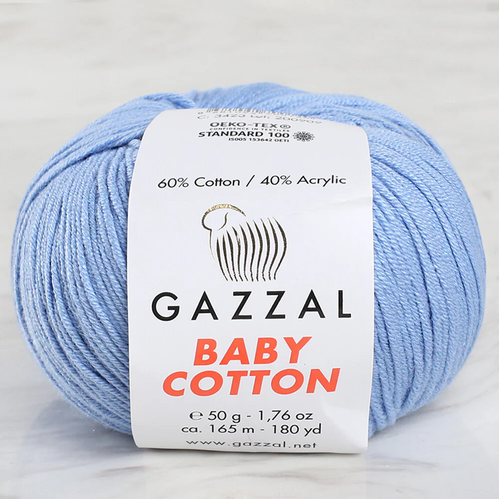 Gazzal Baby Cotton Knitting Yarn, Light Blue - 3423