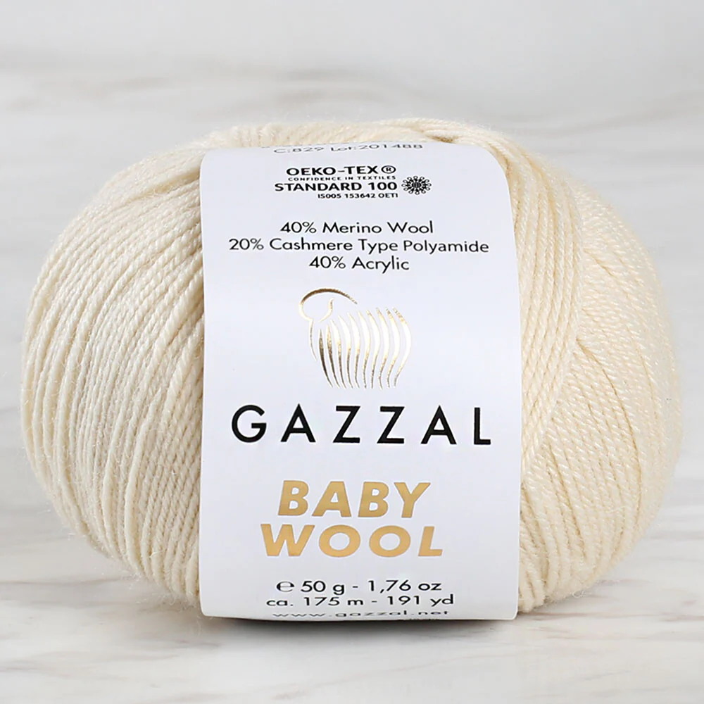 Gazzal Baby Wool Knitting Yarn, Beige - 829