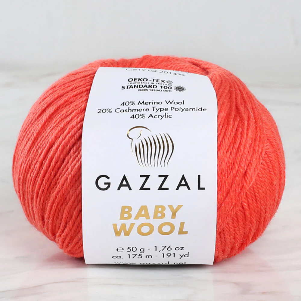 Gazzal Baby Wool Knitting Yarn, Red - 819