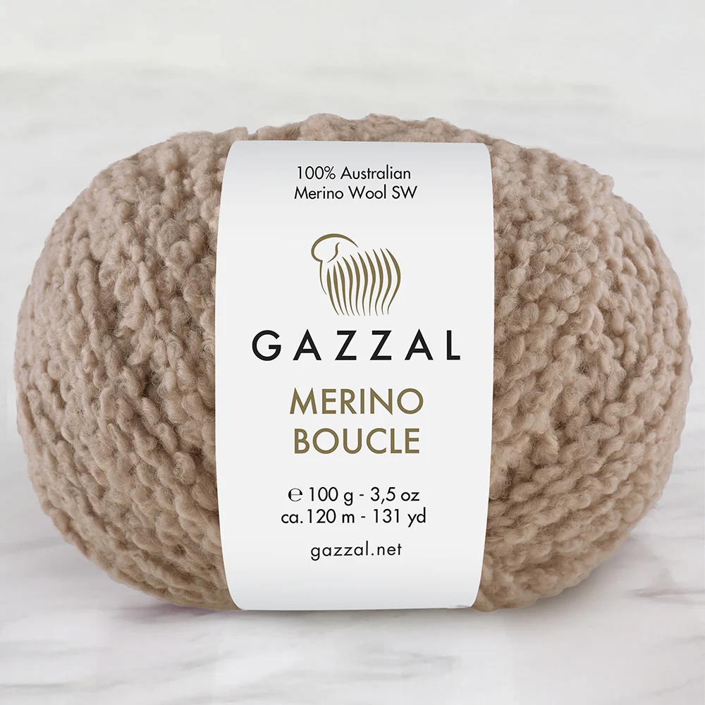 Gazzal Merino Boucle Hand Knitting Yarn, Beige-3765