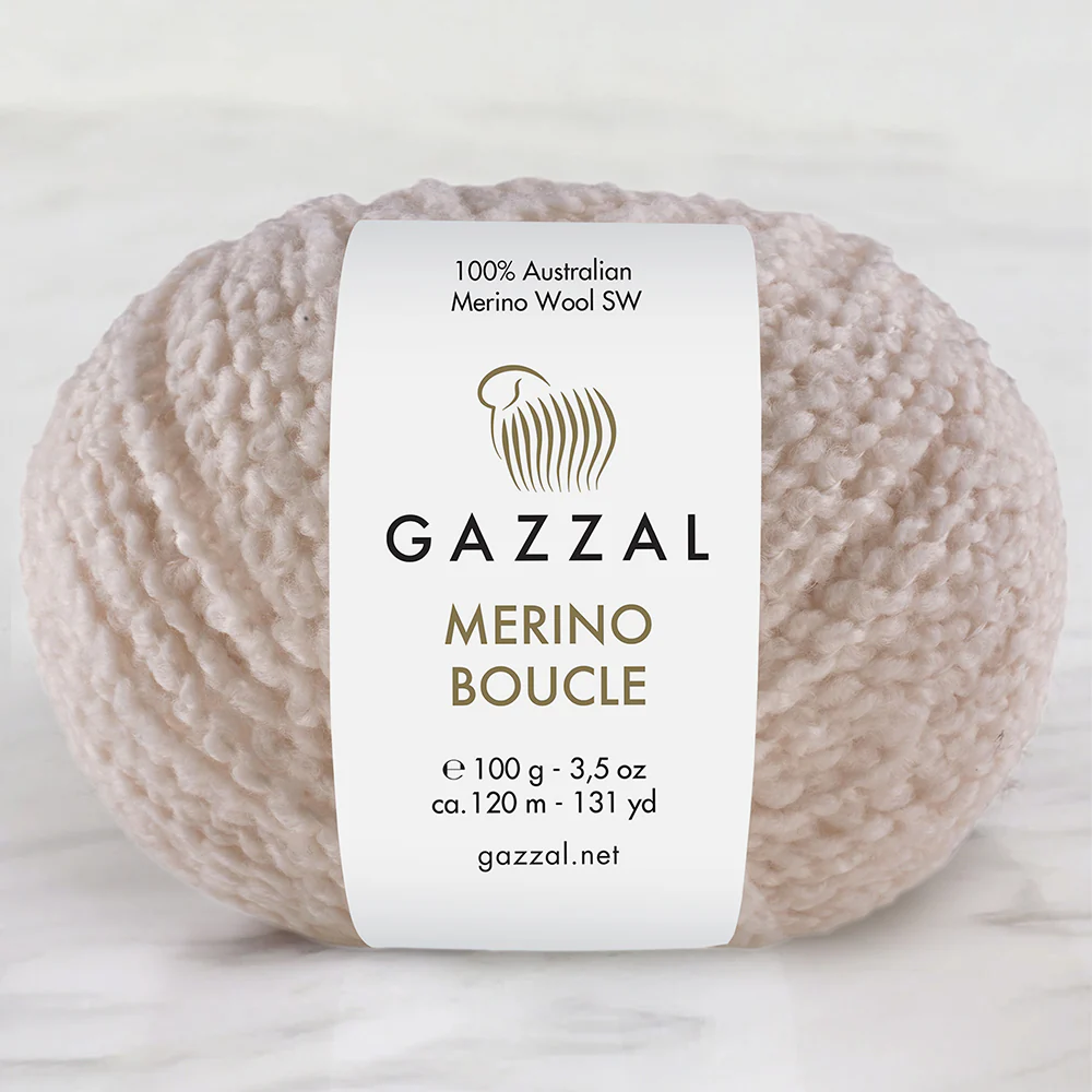 Gazzal Merino Boucle Hand Knitting Yarn, Cream-3764