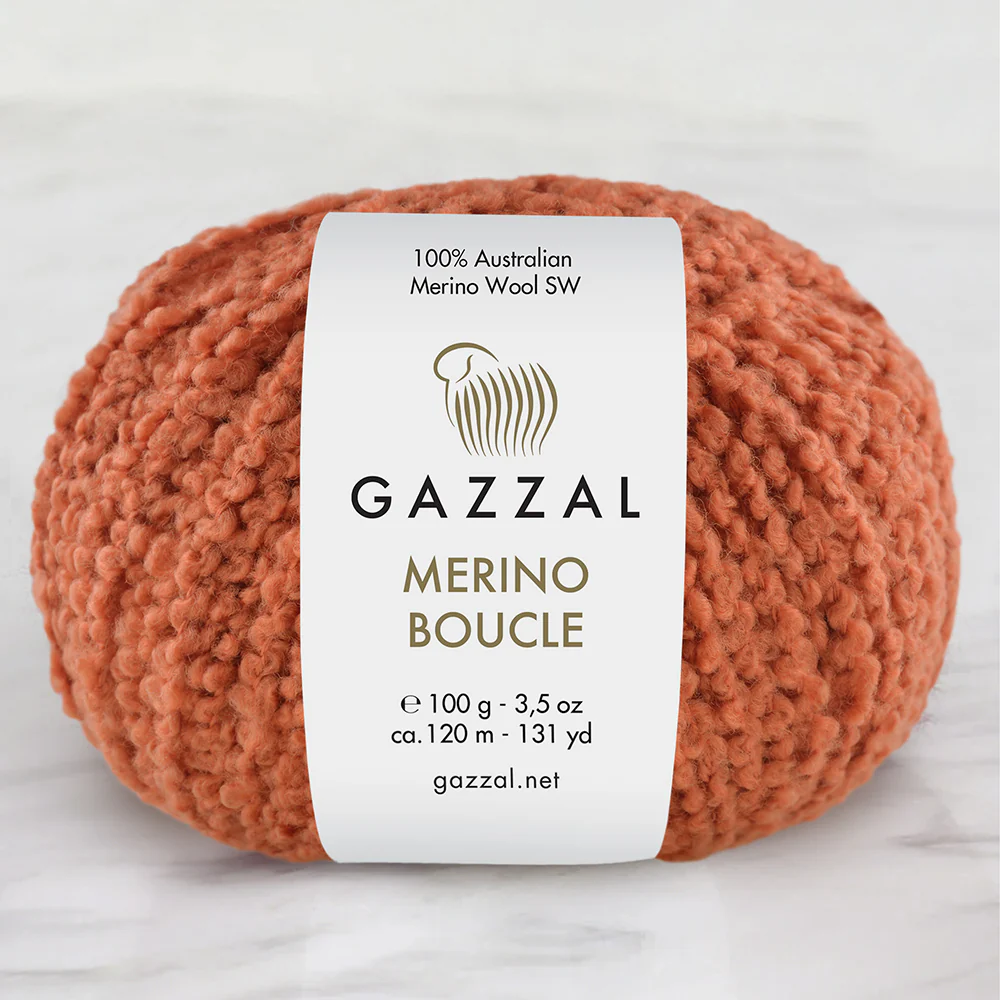 Gazzal Merino Boucle Hand Knitting Yarn, Orange-3774