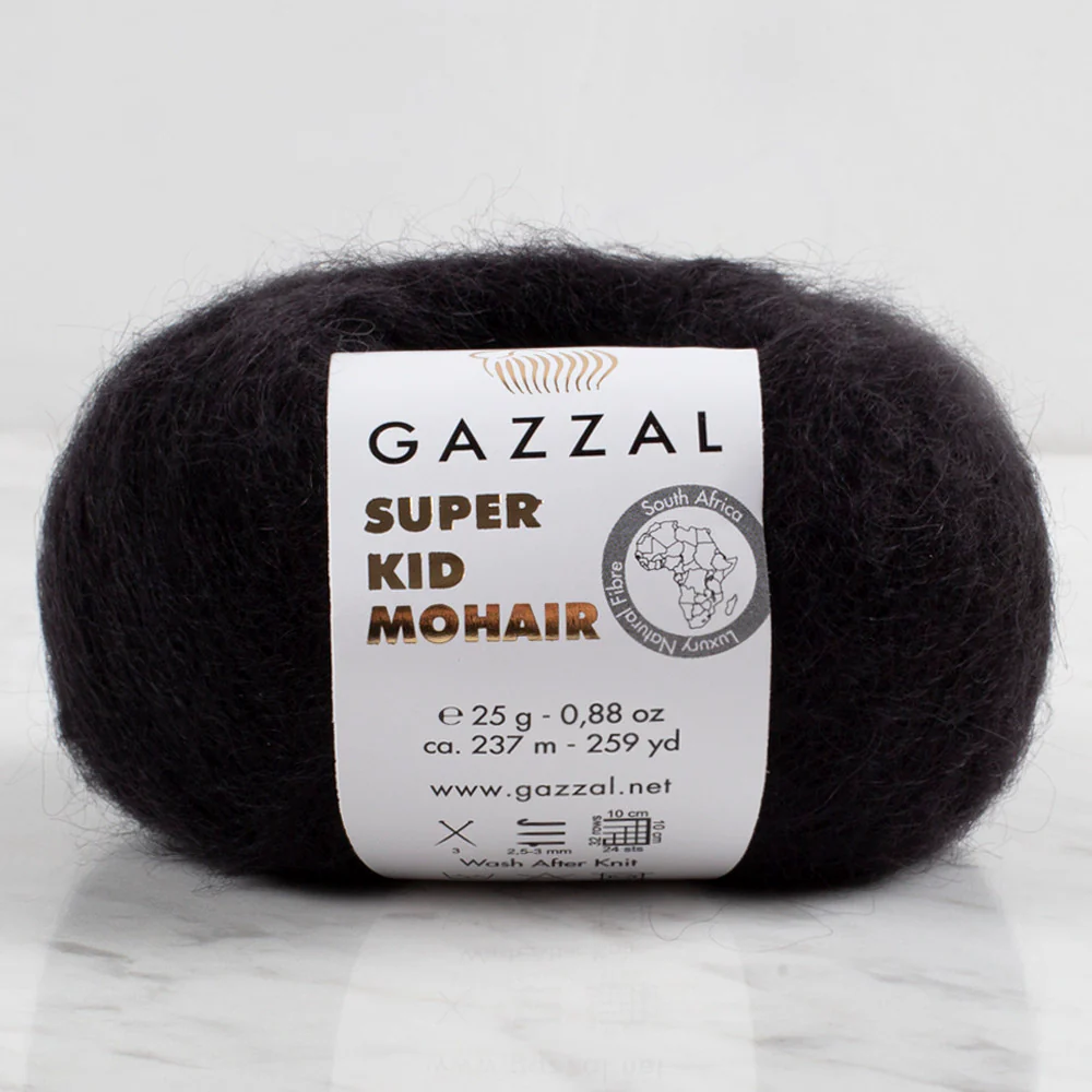 Gazzal Super Kid Mohair  25 Gr Knitting Yarn, Black - 64409