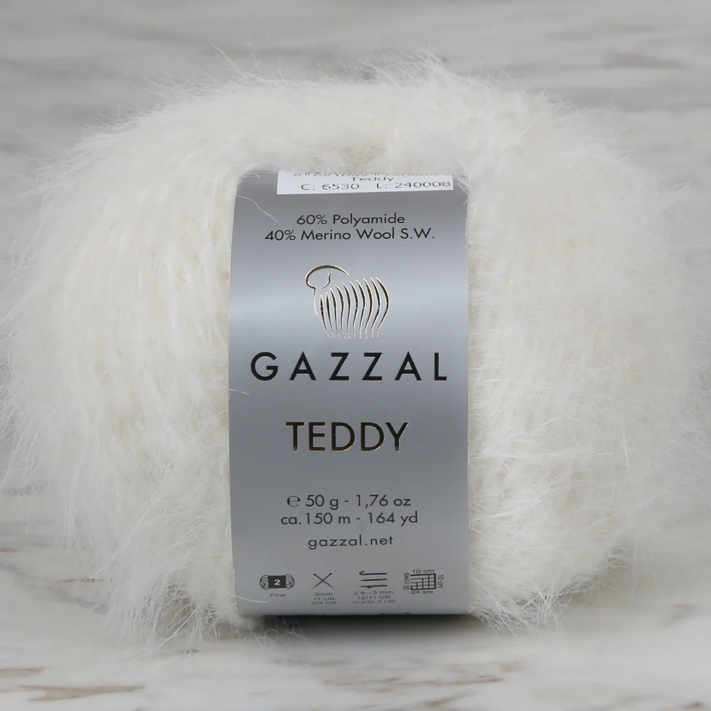 Gazzal Teddy Hand Knitting Yarn,White - 6530