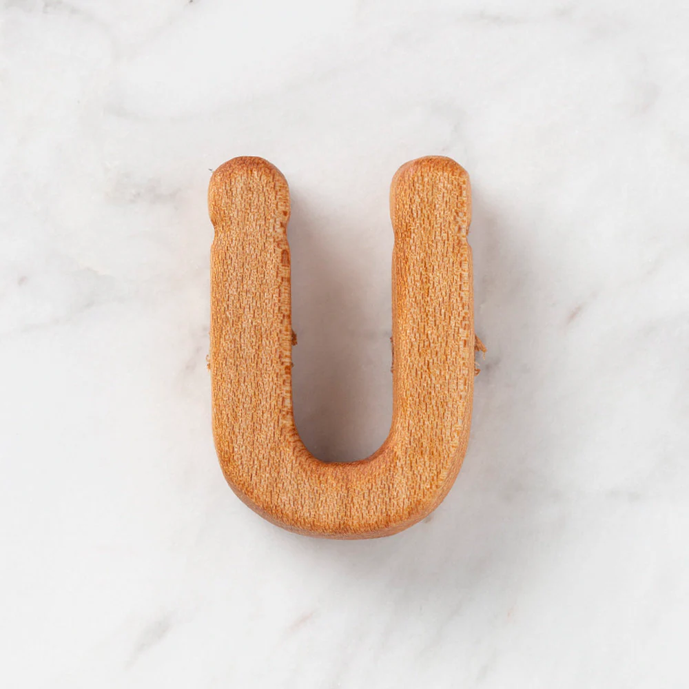 Loren Crafts Letter Shaped Organic Wooden Bead - U