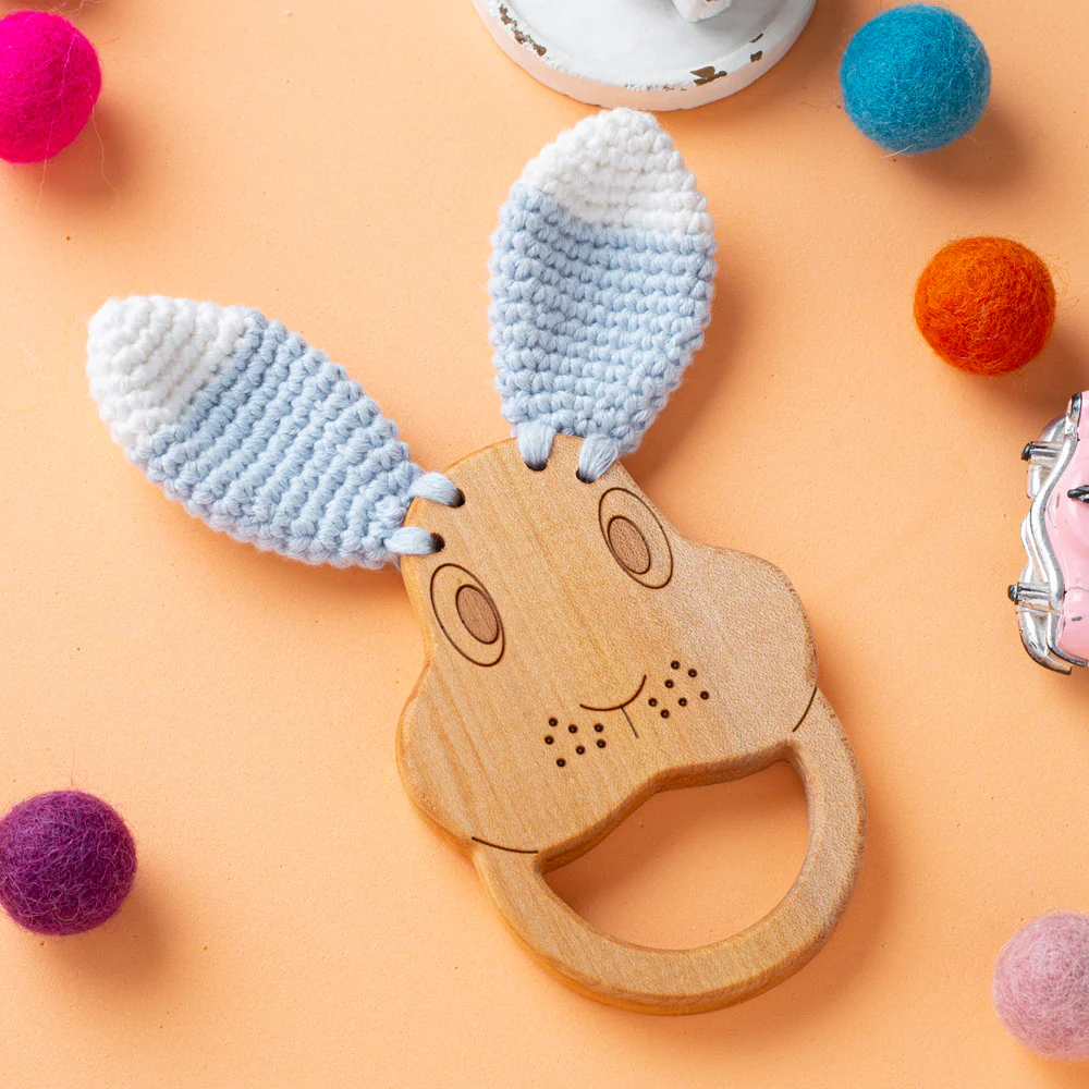 Hobi Baby Sleepy Rabbit Shaped Organic Wooden Teething Ring - DK036 - Image 3