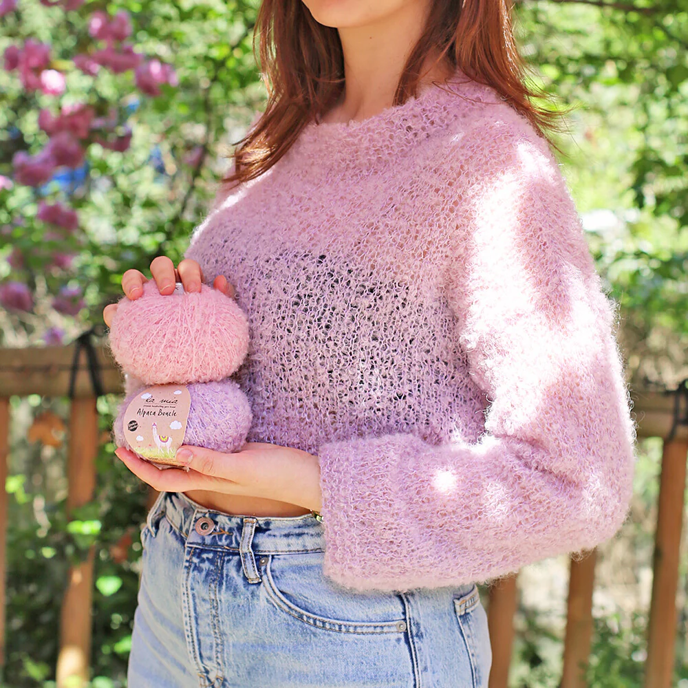 La Mia 50 Gr Alpaca Boucle Yarn, Pink - L332 - Image 5