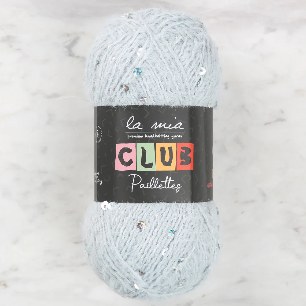 La Mia Club Paillettes Hand Kniitting Yarn, Light Blue - 604