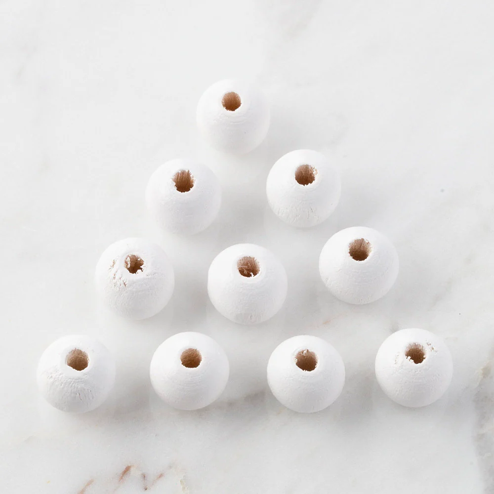 Loren 10 Pcs Wooden Round Bead, White