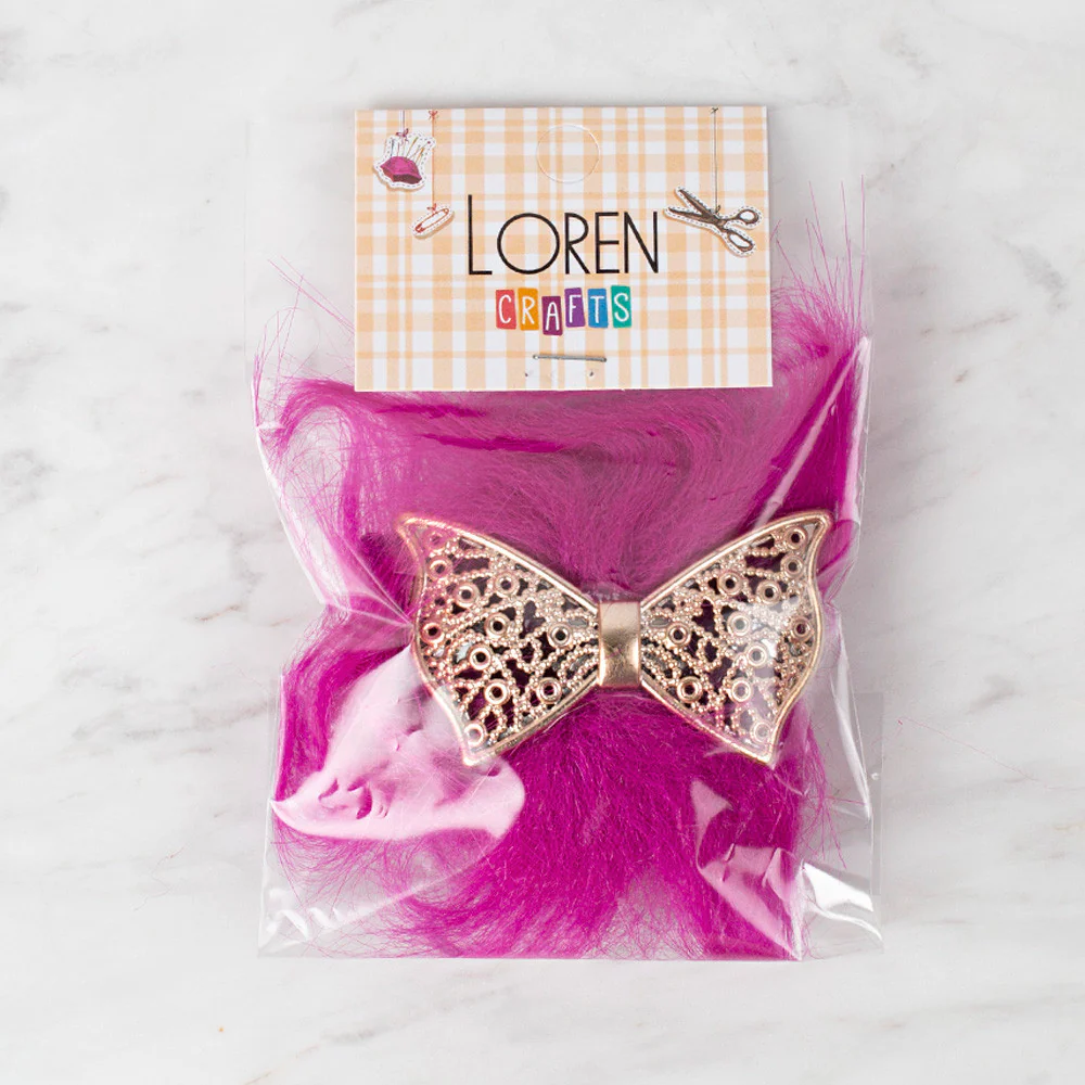 Loren 2 Pcs Faux Fur Fluffy Shoe Clip, Fuchsia - Image 2