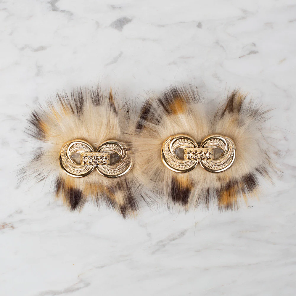 Loren 2 Pcs Faux Fur Fluffy Shoe Clip, Speckled Cream