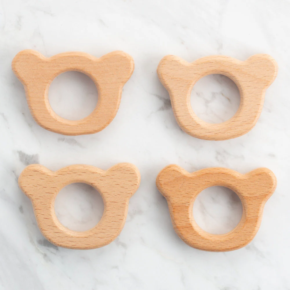 Loren 4 Pcs Wooden Teether Ring, Teddy Bear