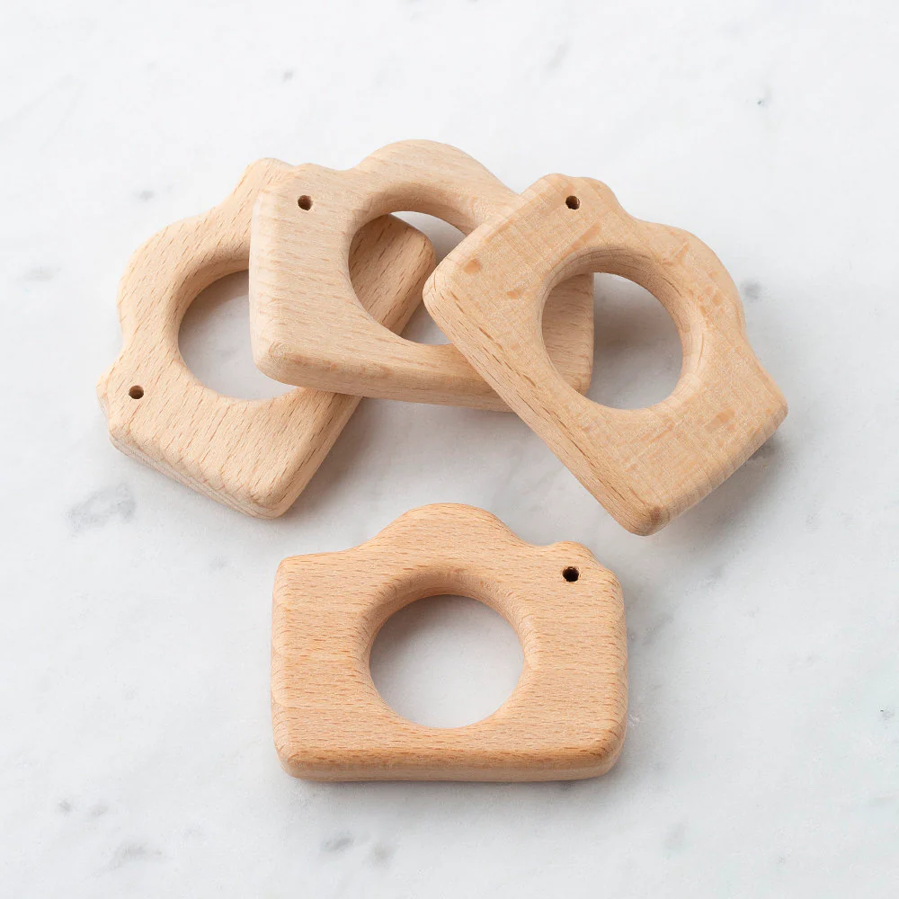 Loren 4 Pcs  Wooden Teether Ring, Camera Shape