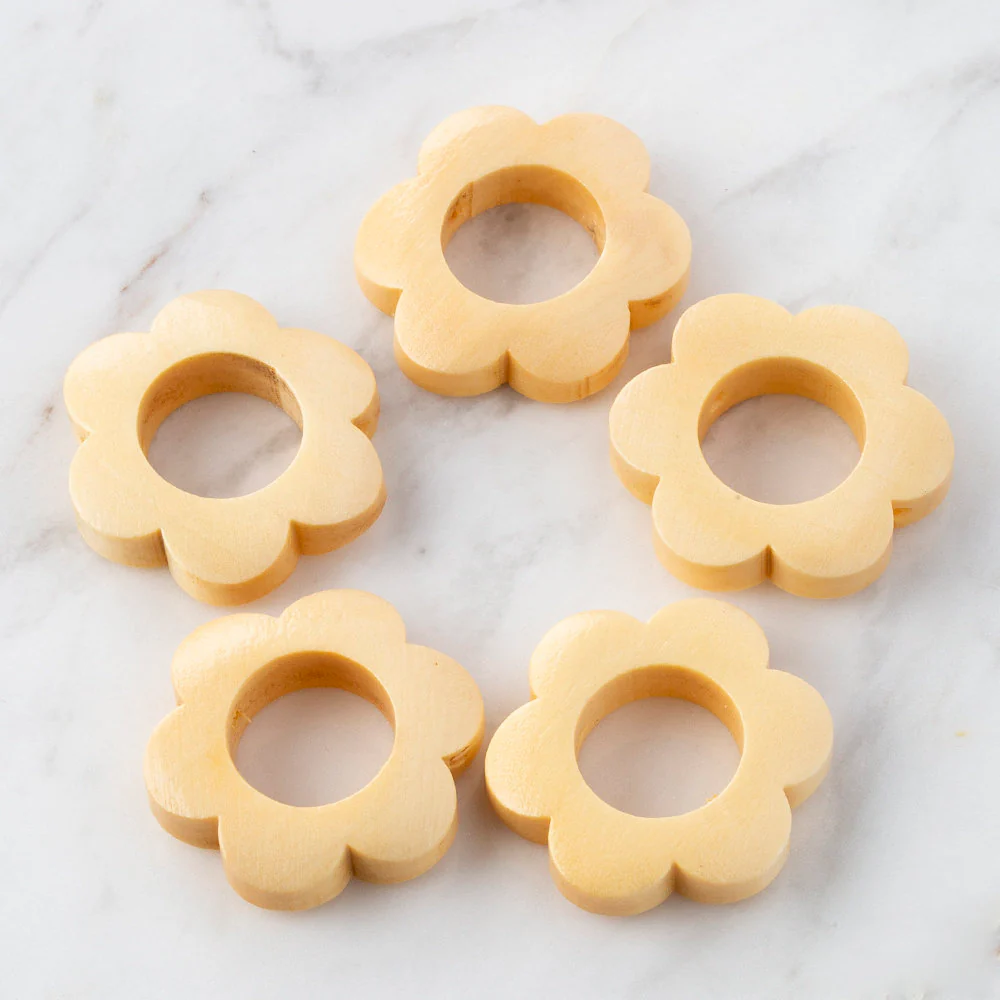 Loren 5 Pcs Diasy Shaped Wooden Bead, Natural